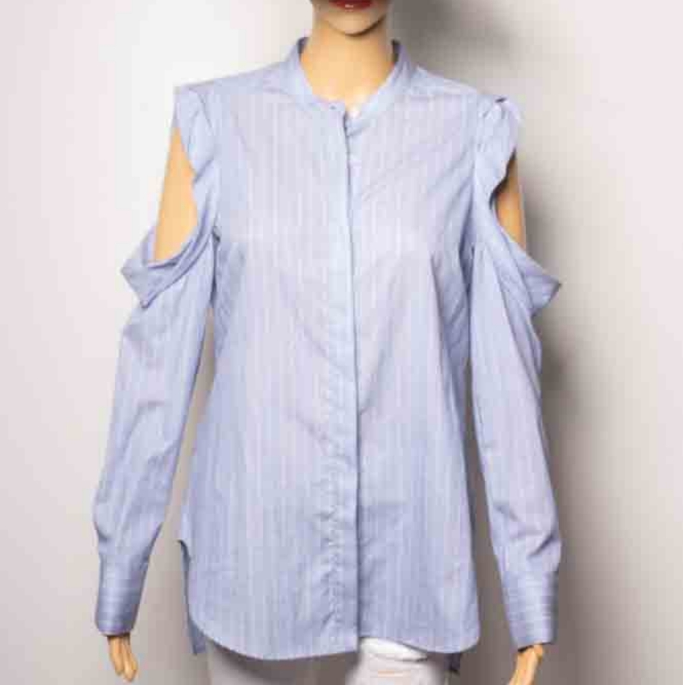 BCBG - New blue button down top w/ cold sholders